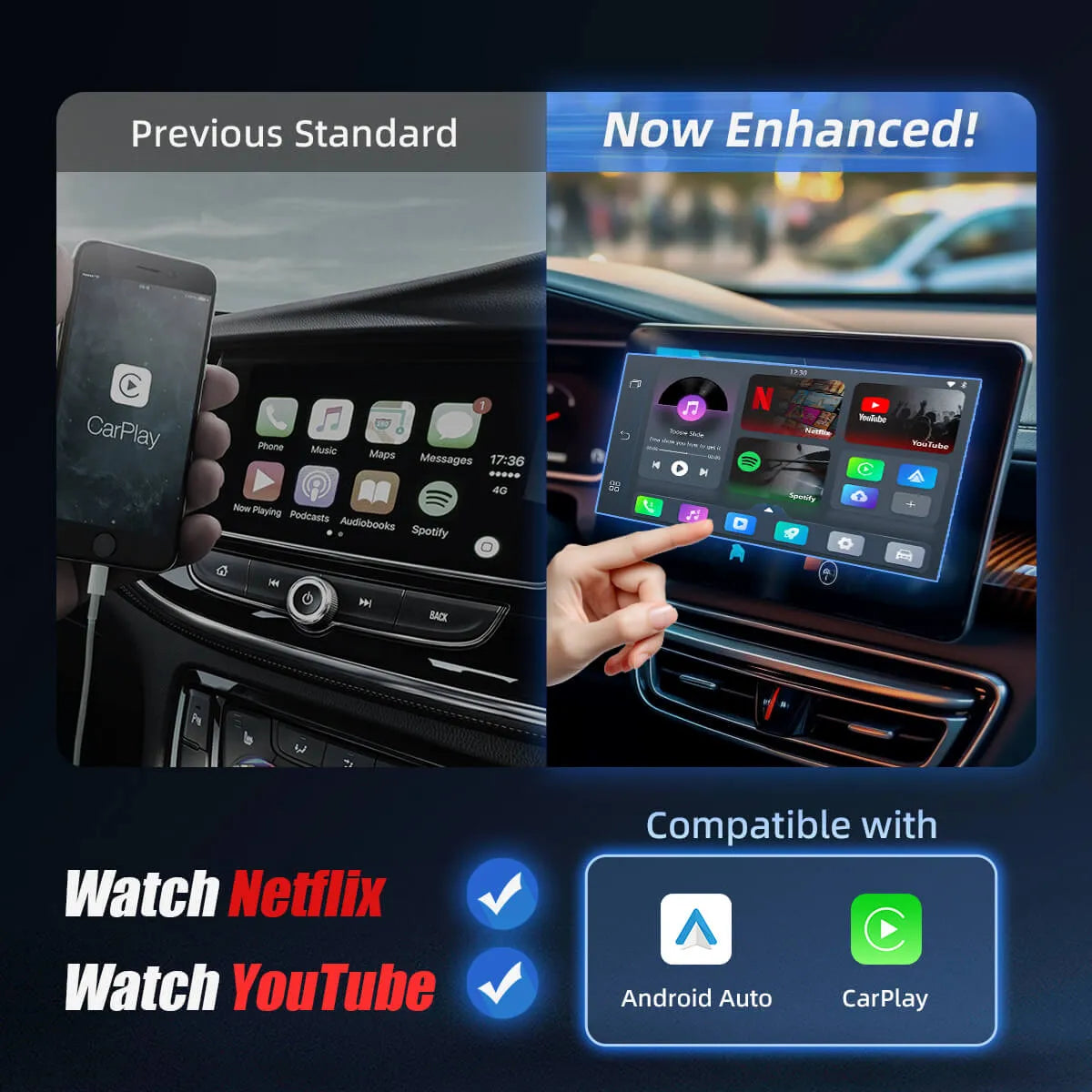 Play2Video Pro trådlös CarPlay/ Android Auto Netflix YouTube IPTV bilbox