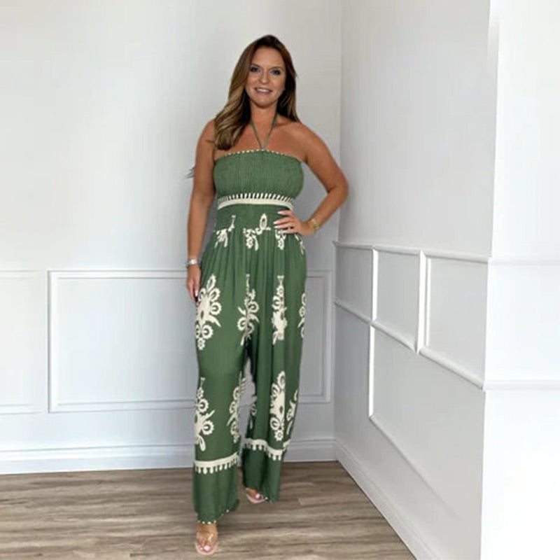 Upptäck elegans och komfort med vår tryckta Bardot Floaty Jumpsuit!