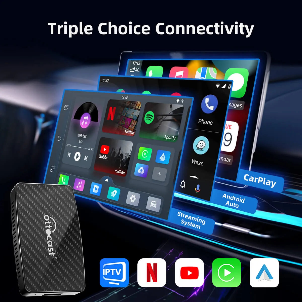 Play2Video Pro trådlös CarPlay/ Android Auto Netflix YouTube IPTV bilbox