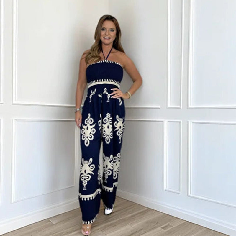 Upptäck elegans och komfort med vår tryckta Bardot Floaty Jumpsuit!