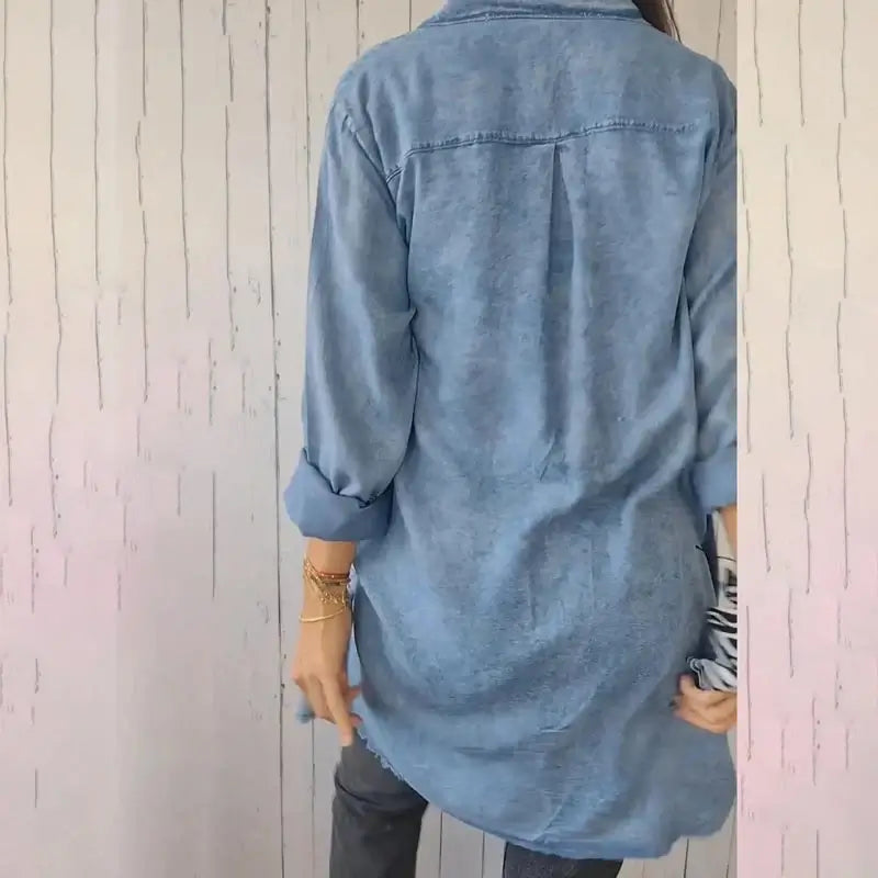 Denim Casual Lång Skjorta Jacka