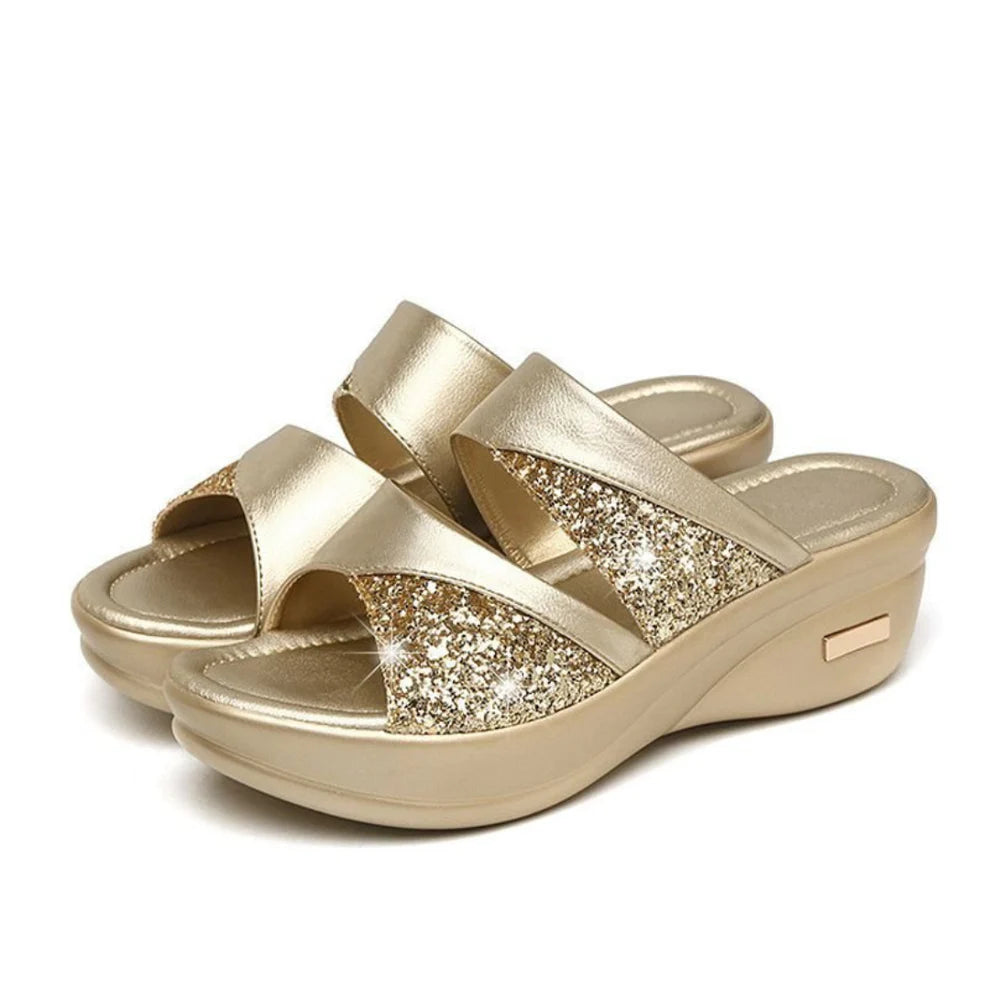 Fleekcomfy Glitter Arch Support Wedge Platform Sandals