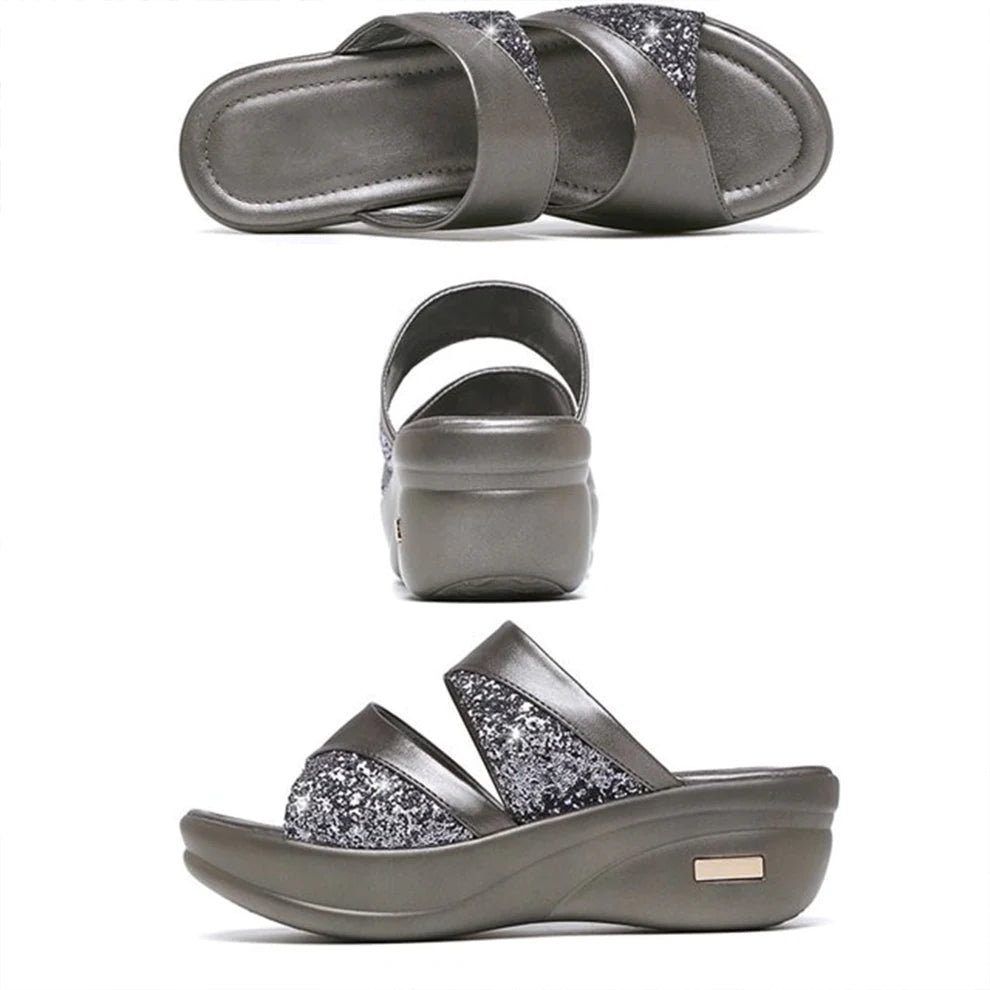 Fleekcomfy Glitter Arch Support Wedge Platform Sandals