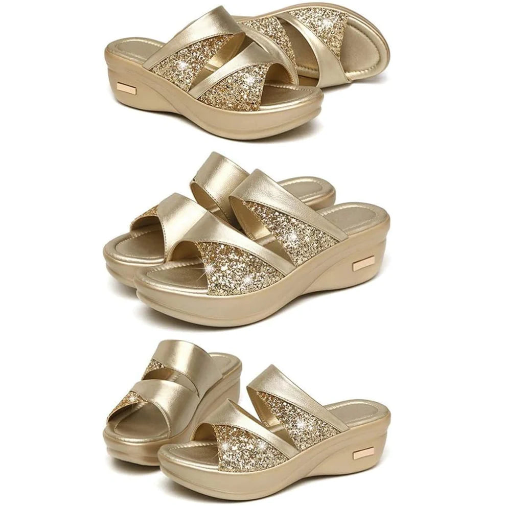 Fleekcomfy Glitter Arch Support Wedge Platform Sandals