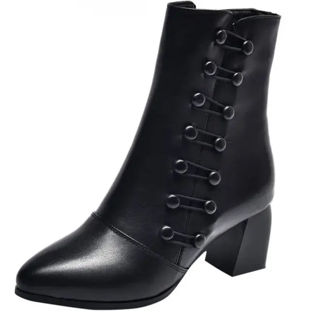 Calevina Dam Warm Side Button Läder Ankle Boots